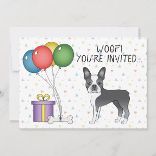 Invitation Bleu Et Blanc Boston Terrier Chien Mignon - Annive
