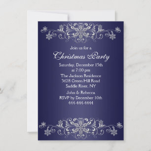 Invitation bleu et blanc de fête de Noël de flocon