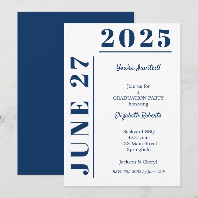 Invitation Bleu et blanc de la Marine (Devant / Derrière)