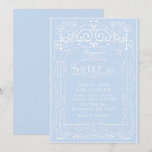 Invitation Bleu et blanc décoration victorienne vintage pour 