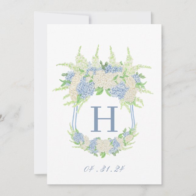 Invitation Bleu et blanc Hydrangea Crest Téléchargeable (Devant)