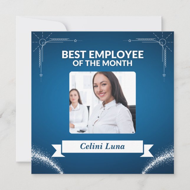 Invitation Bleu et blanc Moderne meilleur employé du mois (Devant)