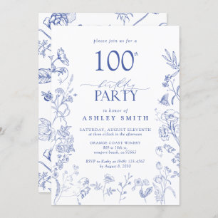 Invitation Bleu et blanc Victorien 100e fête d'anniversaire F