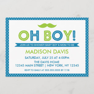 Invitation Bleu et citron vert Polka Dot Oh Baby shower garço