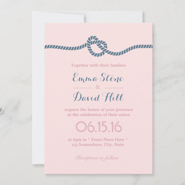 Invitation Bleu et Dusty Blue Tying Mariage de noeud (Devant)