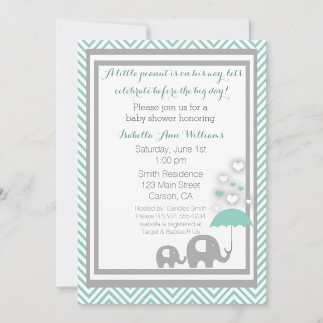 Invitation Bleu et gris d'invitation de baby shower (Devant)