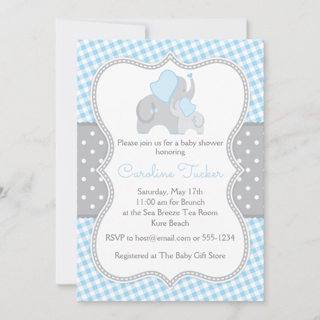 Invitation Bleu et gris d'invitation de baby shower de garçon (Devant)