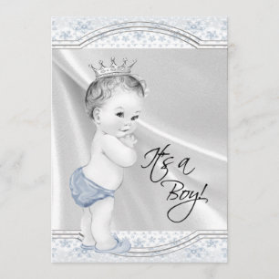 Invitation Bleu et gris Vintage bébé garçon douche