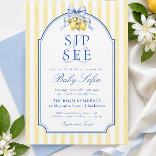 Invitation Bleu et Jaune Amalfi Citron Citrus Sip & See