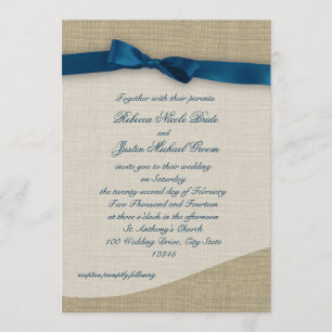 Invitation  bleu et Mariage Burlap