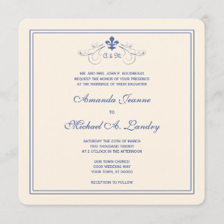 Invitation Bleu et mariage formel de White Fleur de Lis