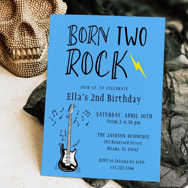 Invitation Bleu et noir Born Deux Rock Guitare 2e anniversair (Créateur téléchargé)