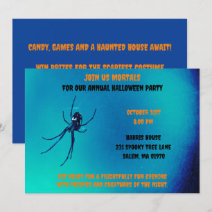 Invitation Bleu et noir Halloween effroi Black Spider