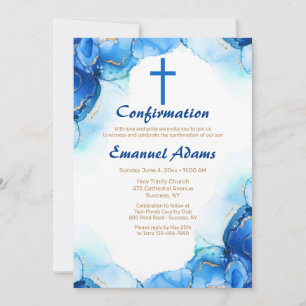 Invitation Bleu et or Abstrait religieux