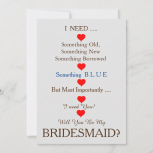 Invitation Bleu et or avec coeur Serez-vous ma servante d'acc