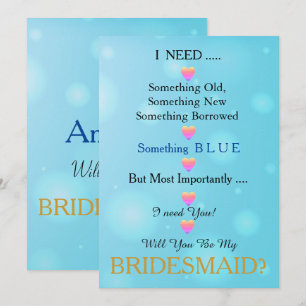 Invitation Bleu et or avec coeur Serez-vous ma servante d'acc