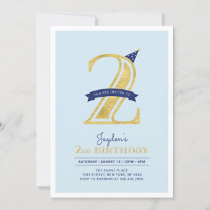 Invitation Bleu et or Boy 2nd Birthday Party