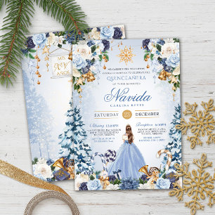 Invitation Bleu et or hiver Wonderland Quinceanera