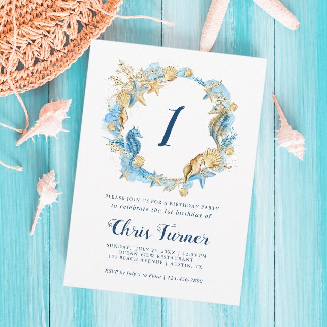 Invitation Bleu et or sous la mer Boy Anniversaire (Créateur téléchargé)