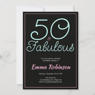 Invitation Bleu et rose "50 et fabuleux" Cinquantième anniver