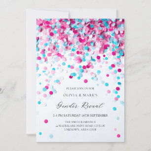 Invitation Bleu et rose Confetti Baby Genre Revela Party