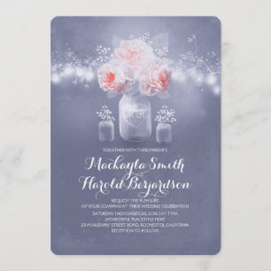 Invitation Bleu et rose pâle Mariage de bocal Mason Jar