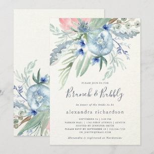 Invitation Bleu et rose Peony Bridal Brunch & Bubbly