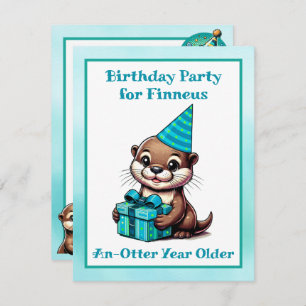 Invitation Bleu et Turquoise Otter Boy's Birthday Party