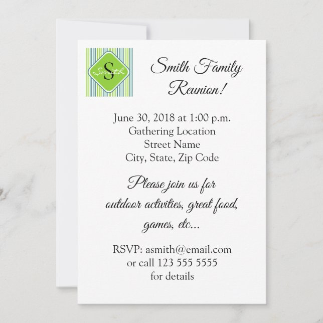 Invitation Bleu et vert de la Réunion familiale (Devant)