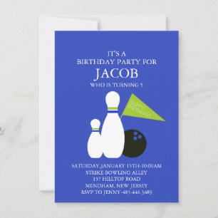 Invitation Bleu et vert Jeu de Bowling pour enfants Invitatio