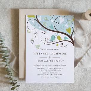 Invitation Bleu et vert Mariage de tourterelles