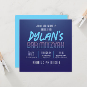 Invitation Bleu et violet Neon Bat Bar Mitzvah Party