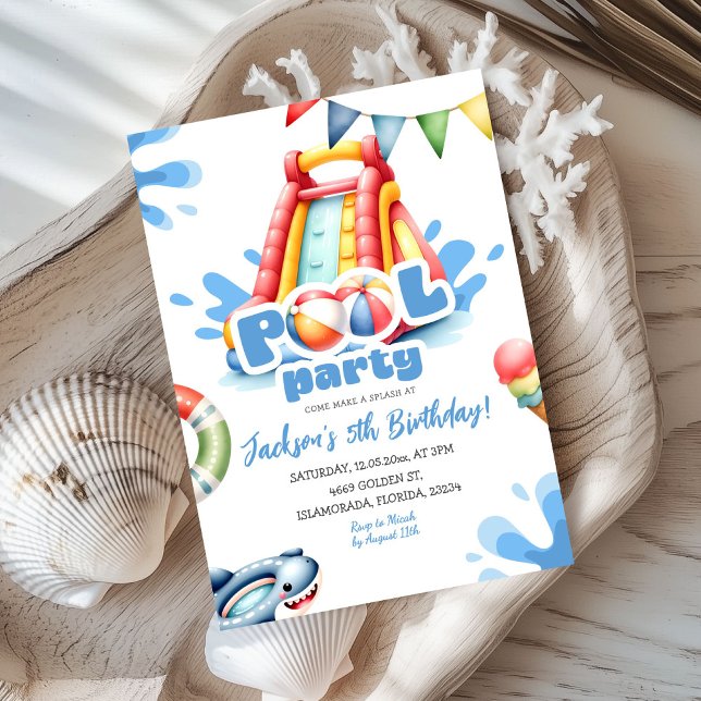 Invitation Bleu Été Piscine Fête Garçon Anniversaire (Créateur téléchargé)