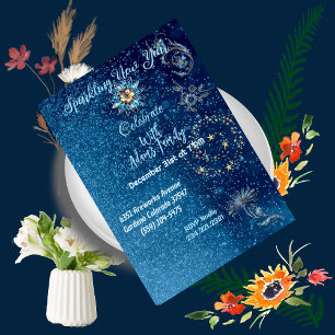 Invitation Bleu étincelant Nouvel An Parties scintillant Étoi