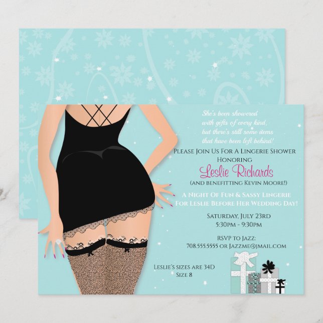 Invitation Bleu étincelle Lingerie nuptiale de douche Invitat (Devant / Derrière)