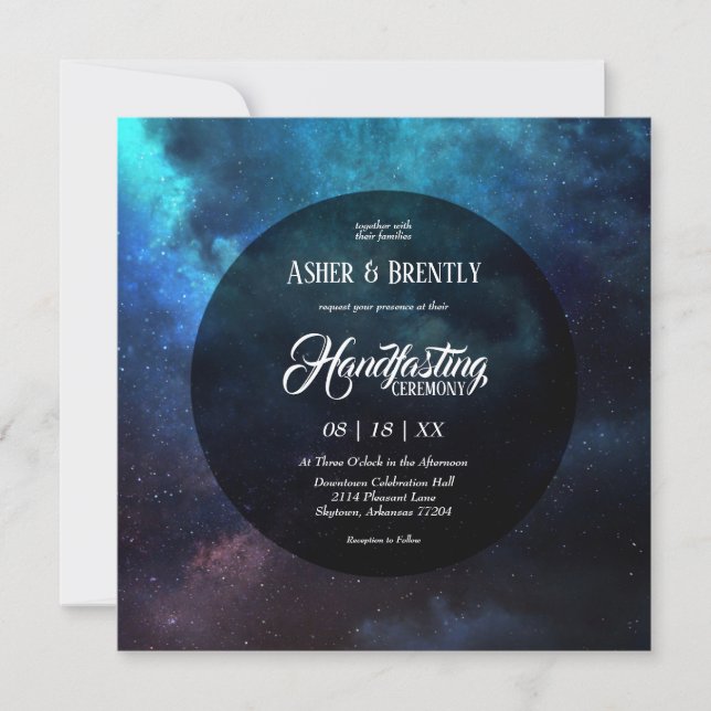 Invitation Bleu étoilé foncé Nebula moderne à la main (Devant)