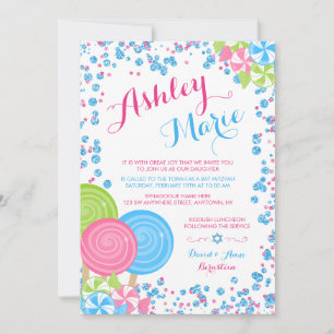 Invitation Bleu Faux Parties scintillant Bonbons Bat mitzvah 