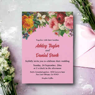 Invitation Bleu Fleur Coloré Roses Élégant Mariage Floral