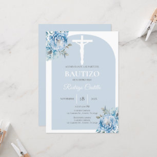 Invitation Bleu fleuri garçon baptême espagnol