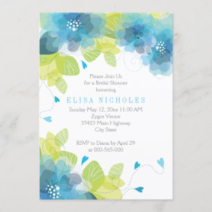 Invitation Bleu fleurs fleurie mariage douche nuptiale