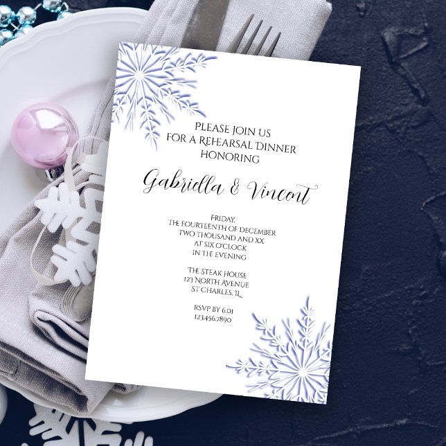 Invitation Bleu Flocon de neige Dîner de la répétition d'hive (Créateur téléchargé)