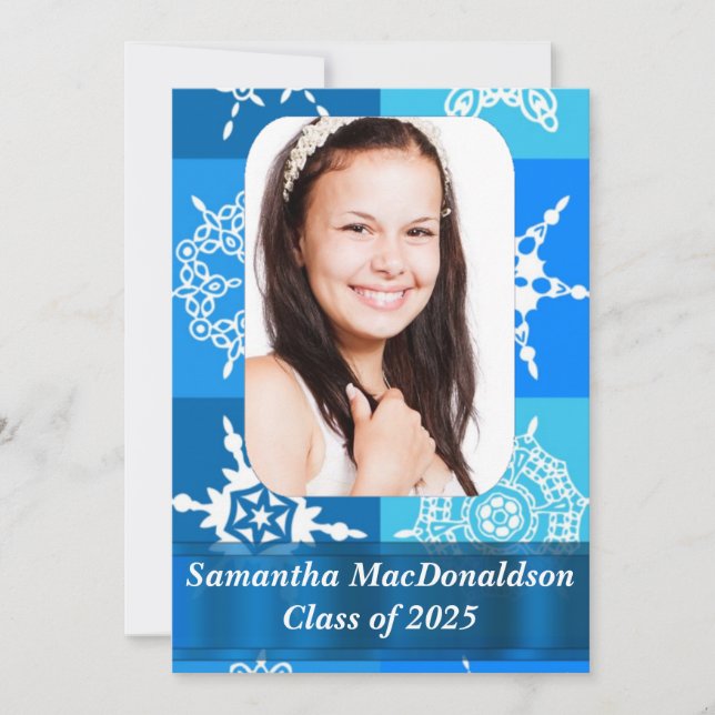 Invitation Bleu flocon de neige motif graduation photo (Devant)