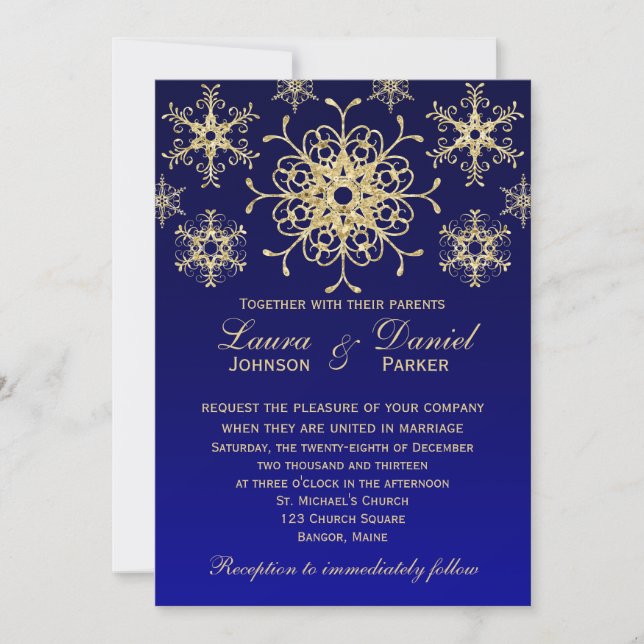 Invitation Bleu, flocons de neige de REGARD de parties (Devant)