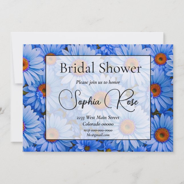Invitation Bleu floral bleu tournesol bleu marguerites motif (Devant)