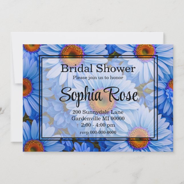 Invitation Bleu floral bleu tournesol bleu marguerites motif (Devant)