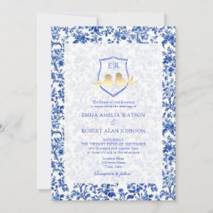 Invitation Bleu Floral Couronne Mariage Toile de France