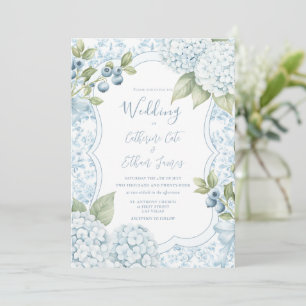 Invitation Bleu Floral Élégant Mariage Hydrangea Bleue
