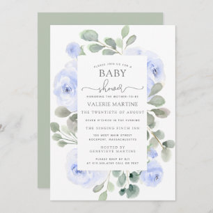 Invitation Bleu Floral Eucalyptus Baby shower botanique