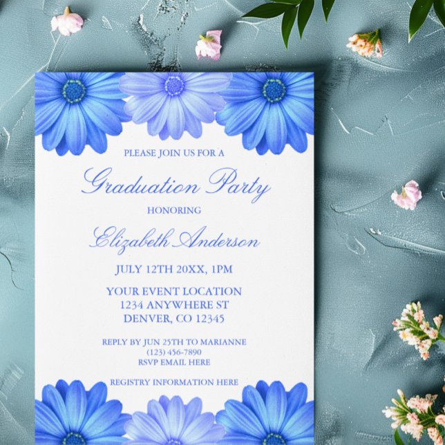 Invitation Bleu Floral Graduation Party (Créateur téléchargé)