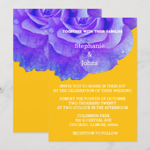 Invitation Bleu Floral Jaune Orange Rustique Boho Mariage